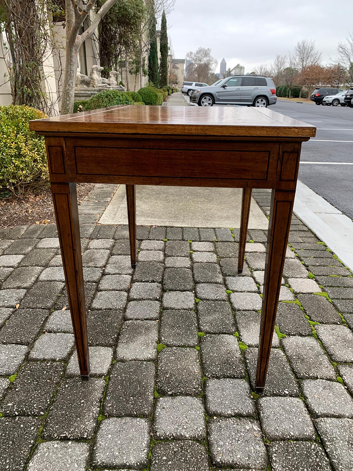 French Tric Trac Table with Walnut Inlay, Leather Top, circa 1920s 7