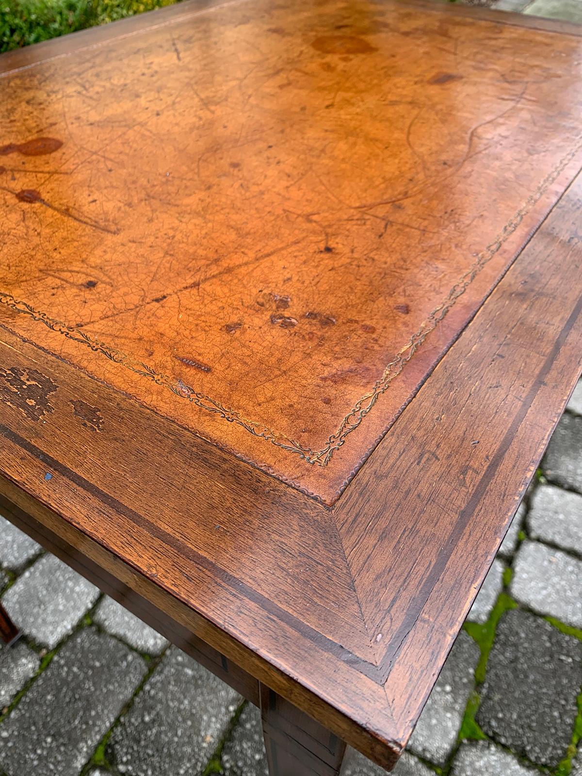 French Tric Trac Table with Walnut Inlay, Leather Top, circa 1920s 9