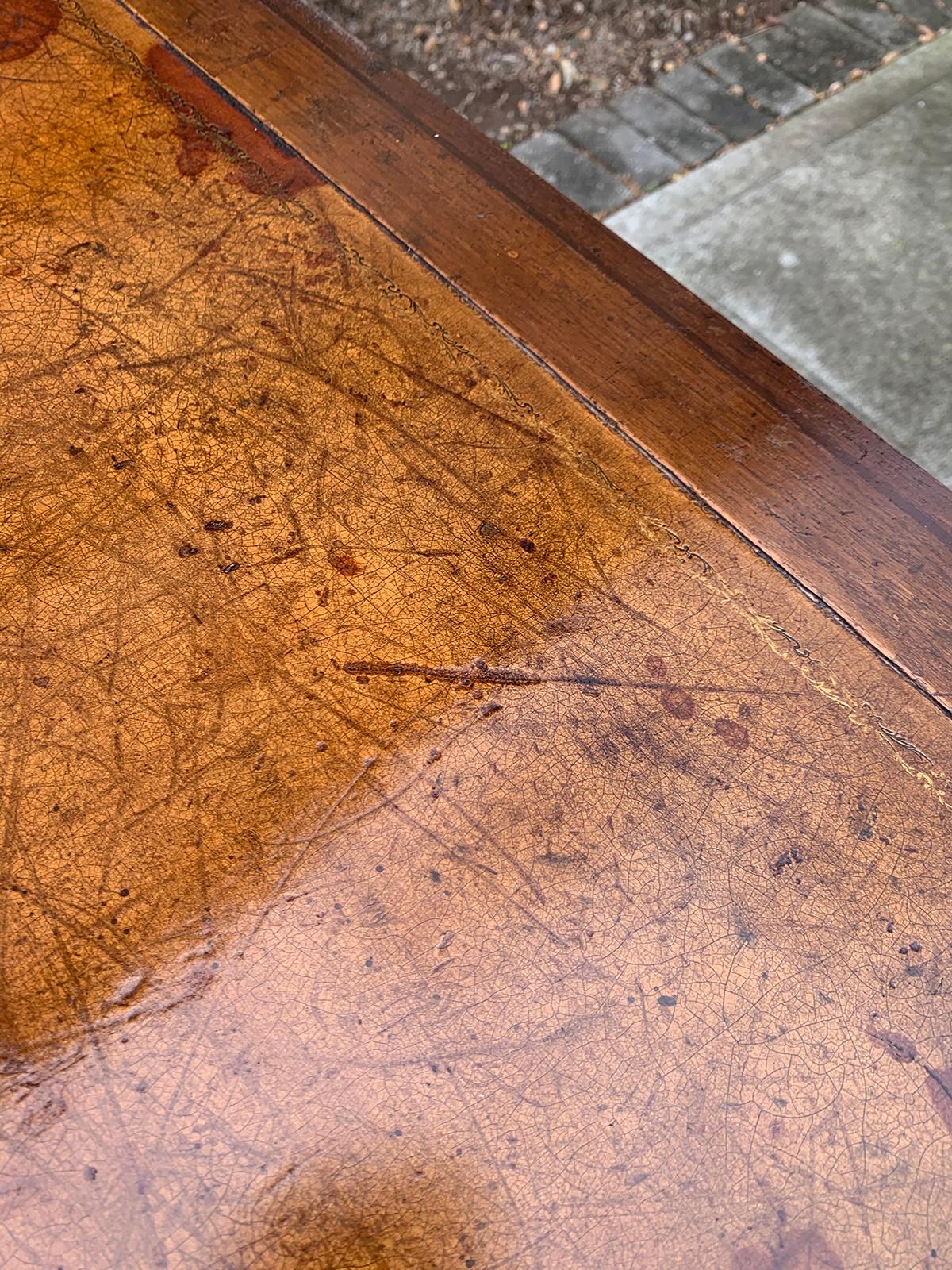 French Tric Trac Table with Walnut Inlay, Leather Top, circa 1920s 10