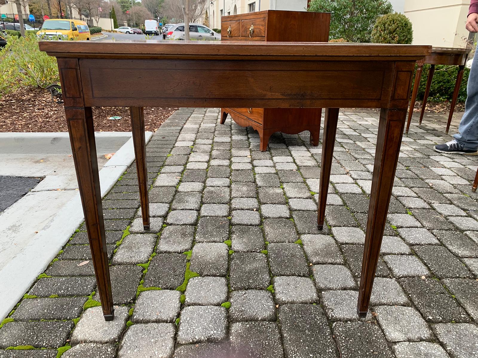 French Tric Trac Table with Walnut Inlay, Leather Top, circa 1920s 12