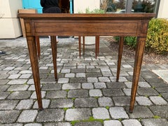 French Tric Trac Table with Walnut Inlay, Leather Top, circa 1920s
