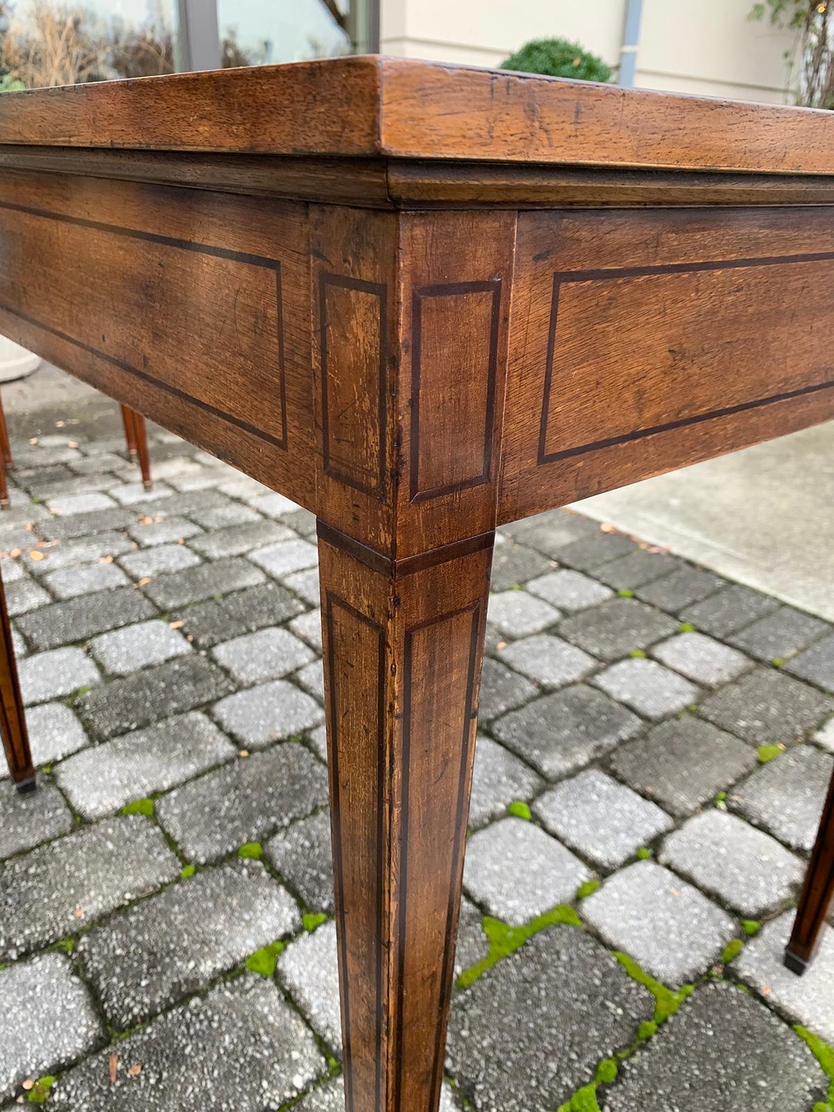 French Tric Trac Table with Walnut Inlay, Leather Top, circa 1920s 1