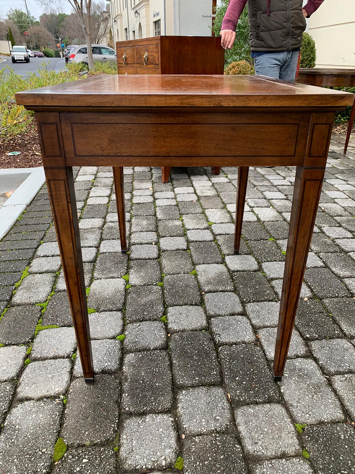 French Tric Trac Table with Walnut Inlay, Leather Top, circa 1920s 2