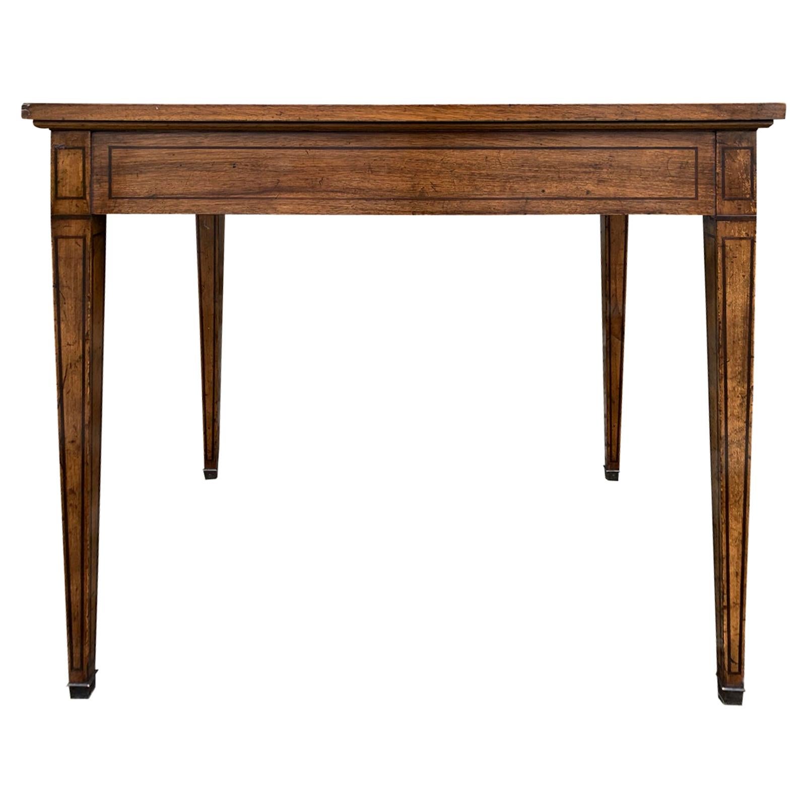 French Tric Trac Table with Walnut Inlay, Leather Top, circa 1920s