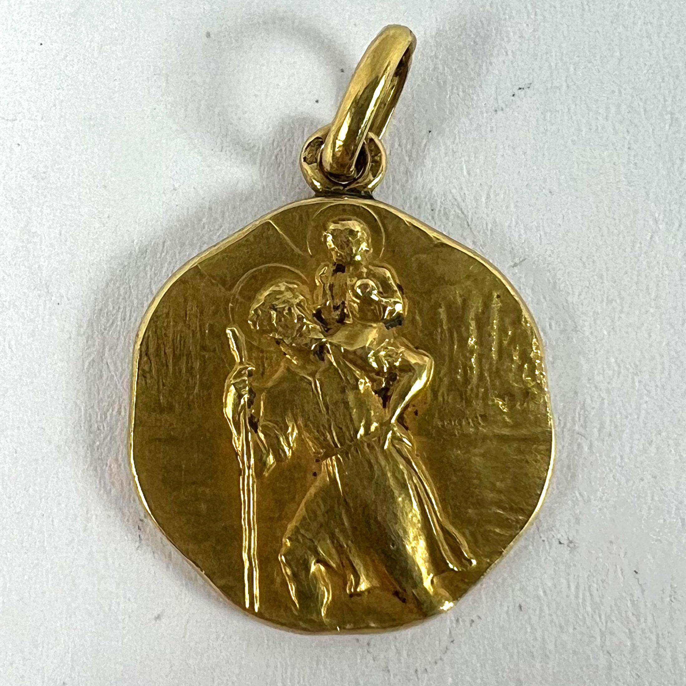 French Tricard Saint Christopher 18K Yellow Gold Charm Pendant Medal 7