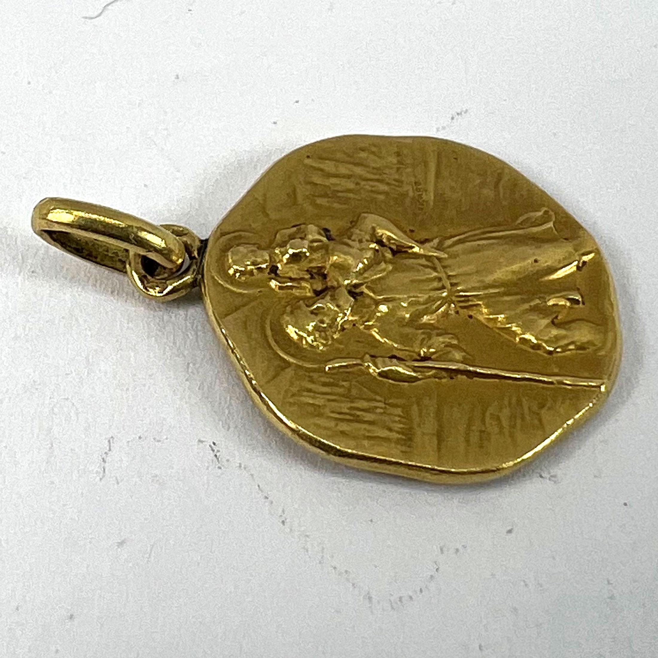 French Tricard Saint Christopher 18K Yellow Gold Charm Pendant Medal 10
