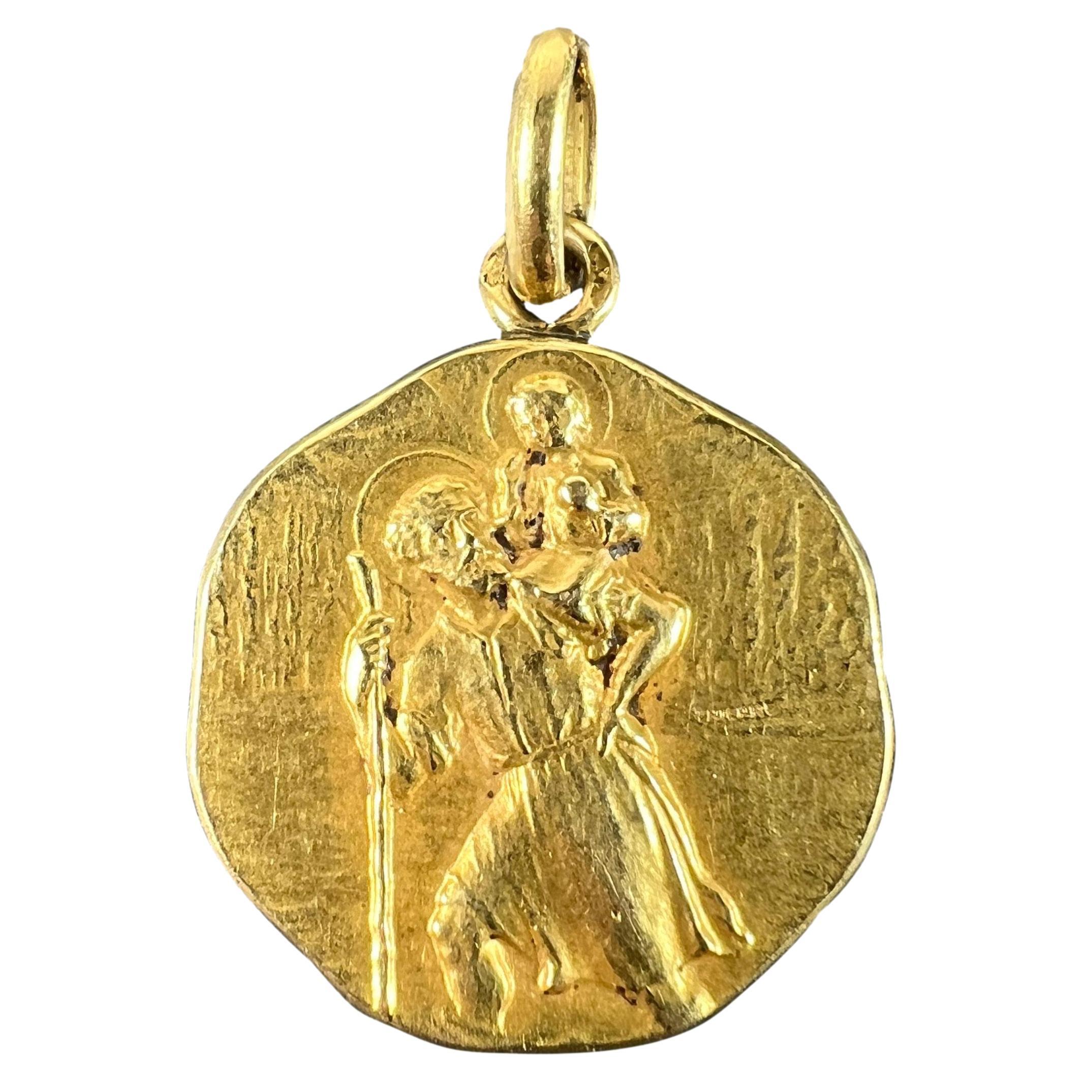 French Tricard Saint Christopher 18K Yellow Gold Charm Pendant Medal