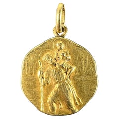 French Tricard Saint Christopher 18K Yellow Gold Charm Pendant Medal
