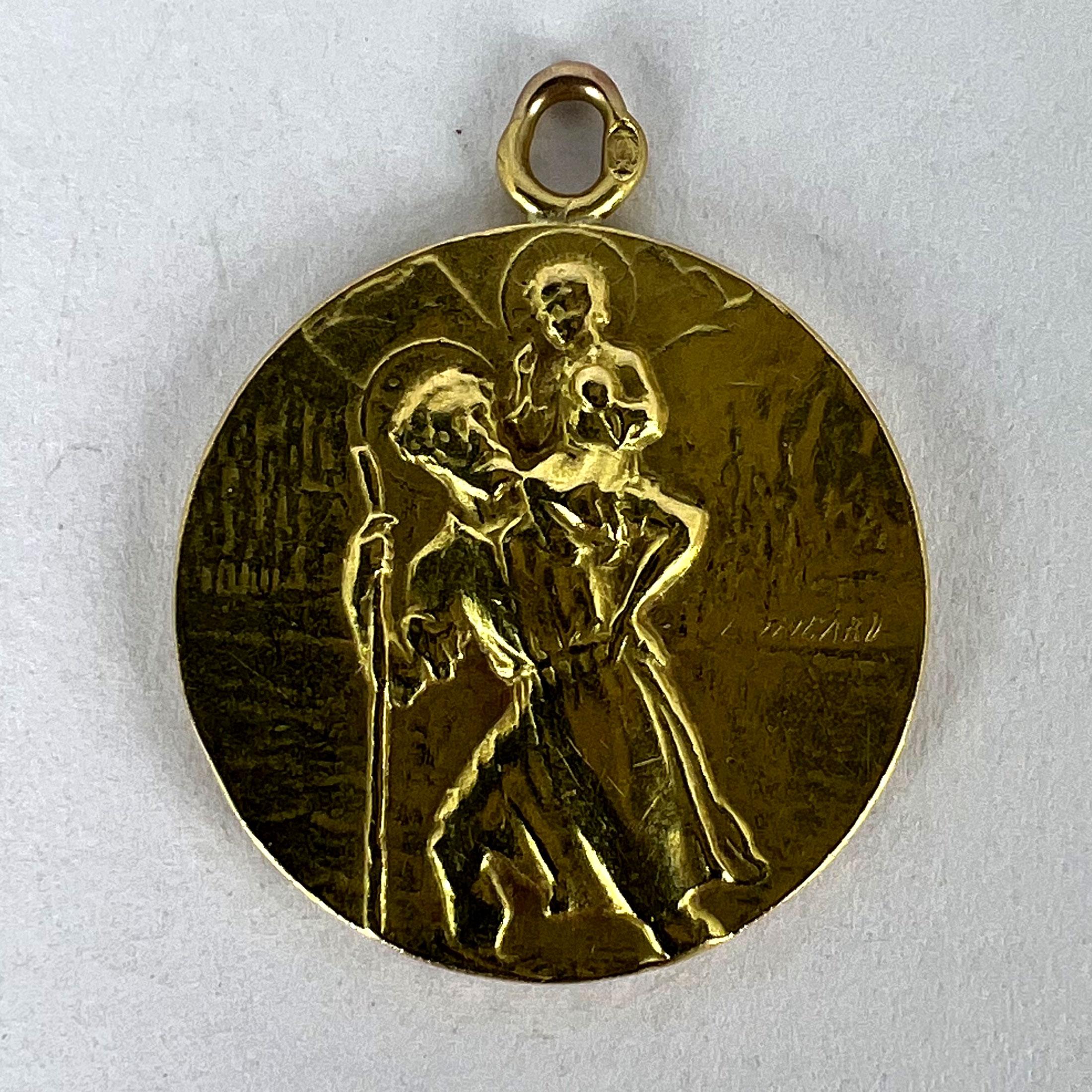 French Tricard St Christopher Tempestate Securitas 18K Yellow Gold Pendant Medal 4