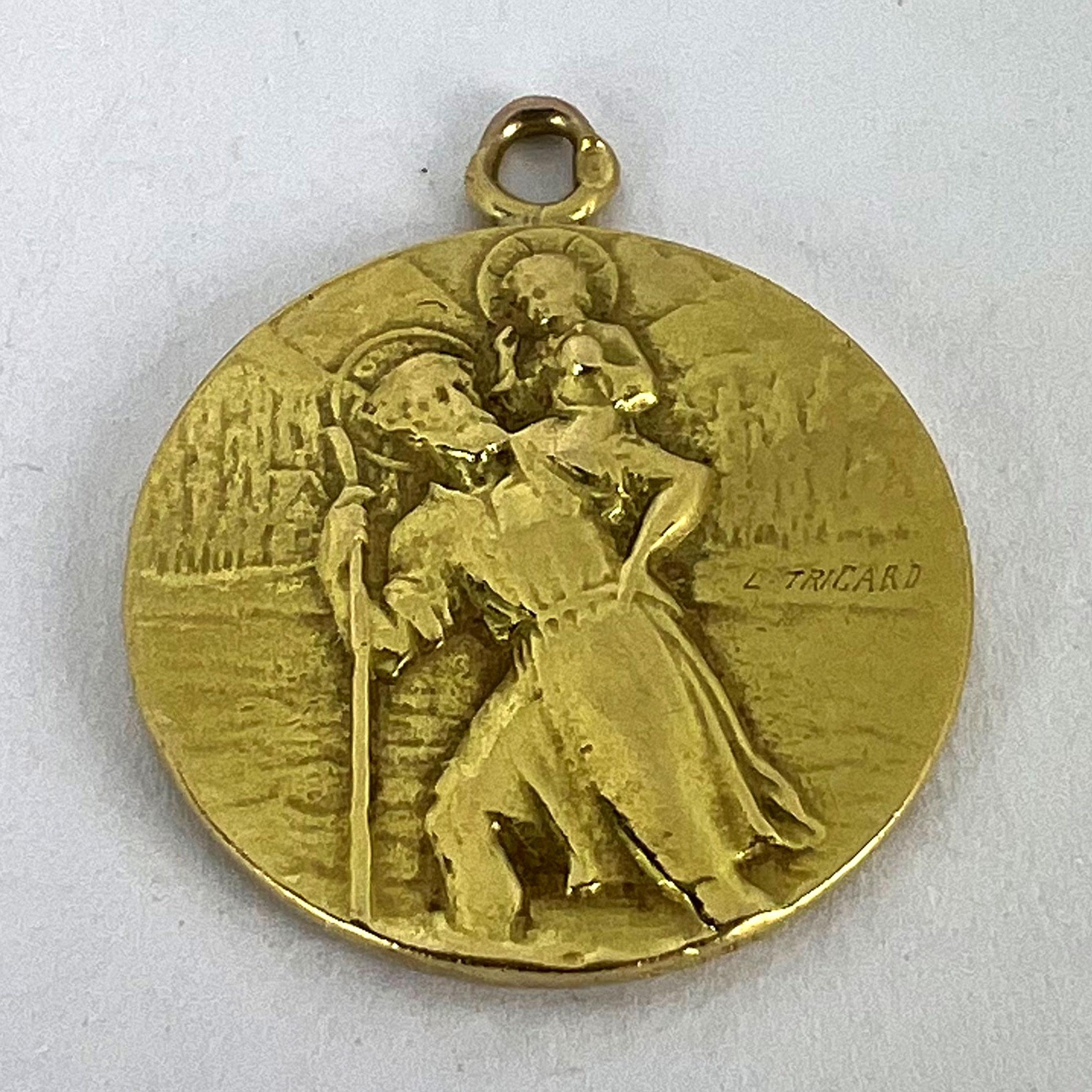 French Tricard St Christopher Tempestate Securitas 18K Yellow Gold Pendant Medal 5