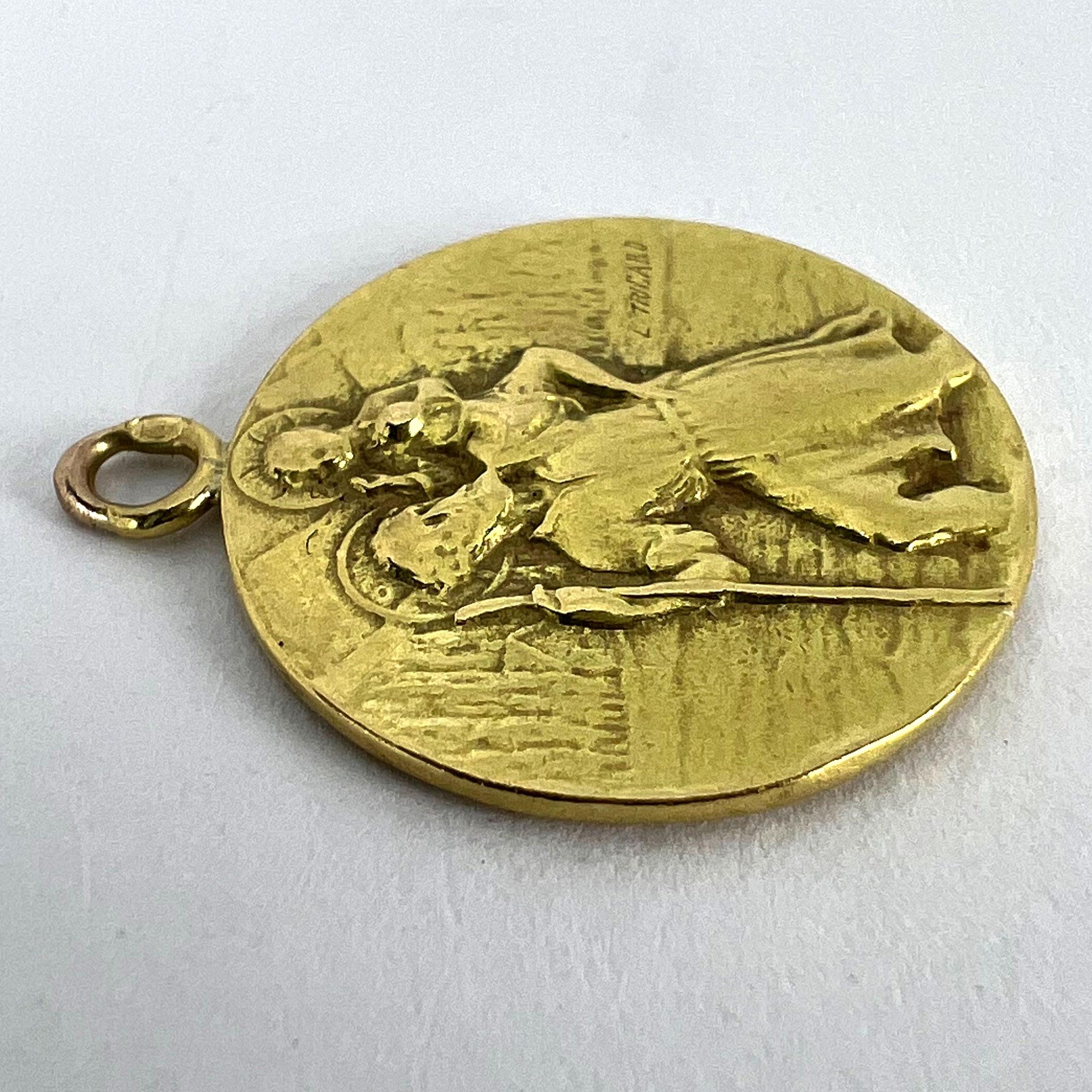 French Tricard St Christopher Tempestate Securitas 18K Yellow Gold Pendant Medal 7