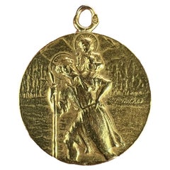 Vintage French Tricard St Christopher Tempestate Securitas 18K Yellow Gold Pendant Medal