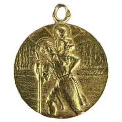 French Tricard St Christopher Tempestate Securitas 18K Yellow Gold Pendant Medal