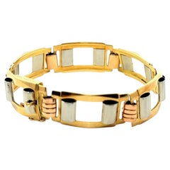 French Tricolor Geometric Gold Bracelet France, Circa 1940s