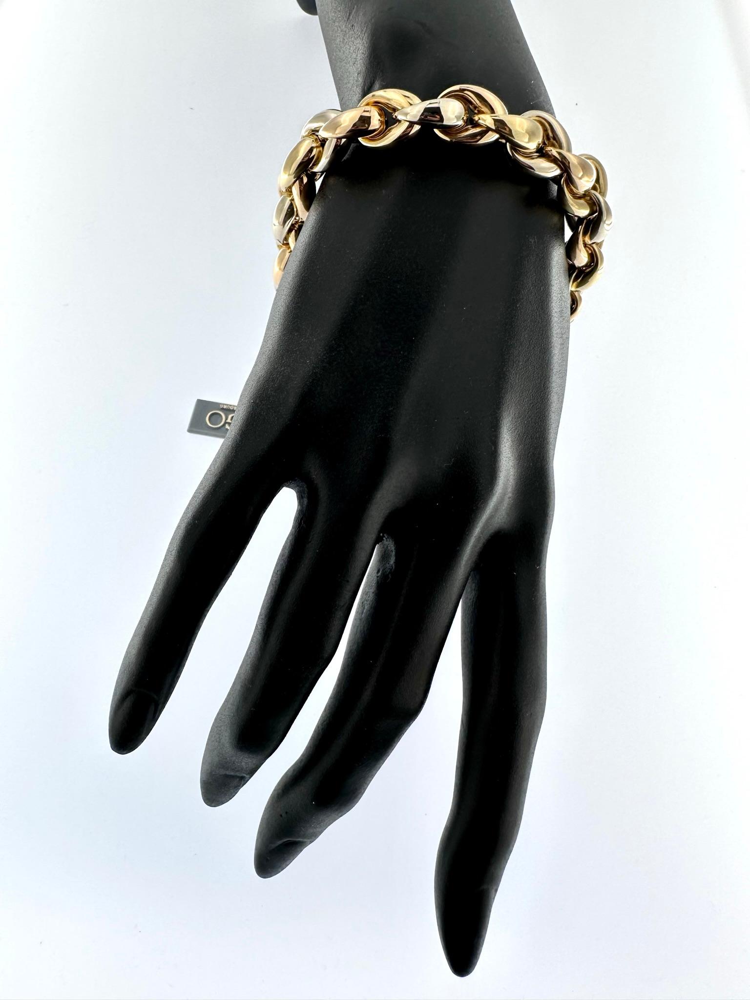 Women's or Men's French Triple 18kt Gold Fashion Bracelet For Sale