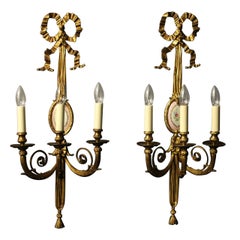 French Triple Arm Gilded Bronze Antique Wall Lights
