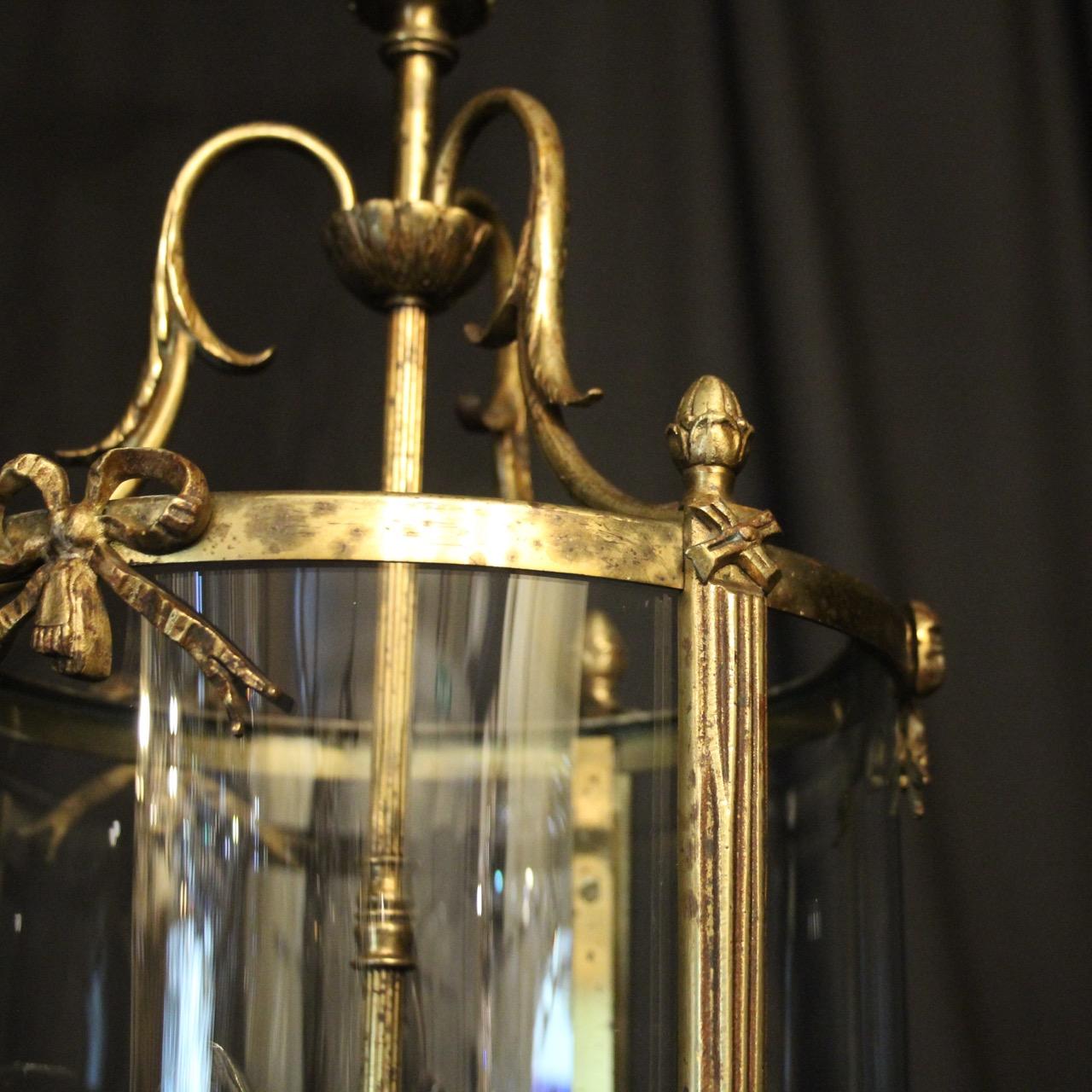 French Triple Light Bronze Convex Antique Lantern In Fair Condition For Sale In Chester, GB
