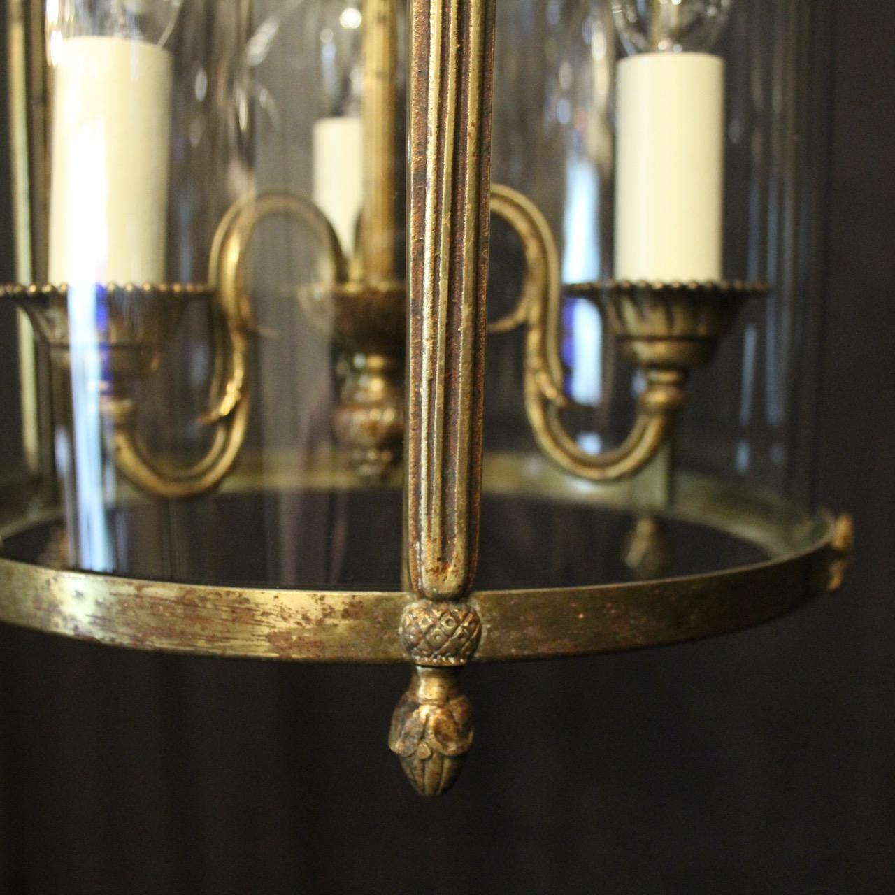 French Triple Light Bronze Convex Antique Lantern For Sale 1