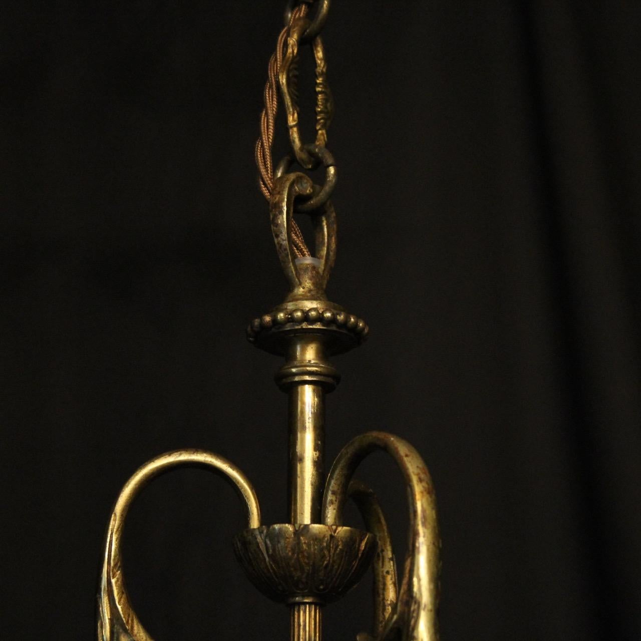French Triple Light Bronze Convex Antique Lantern For Sale 3