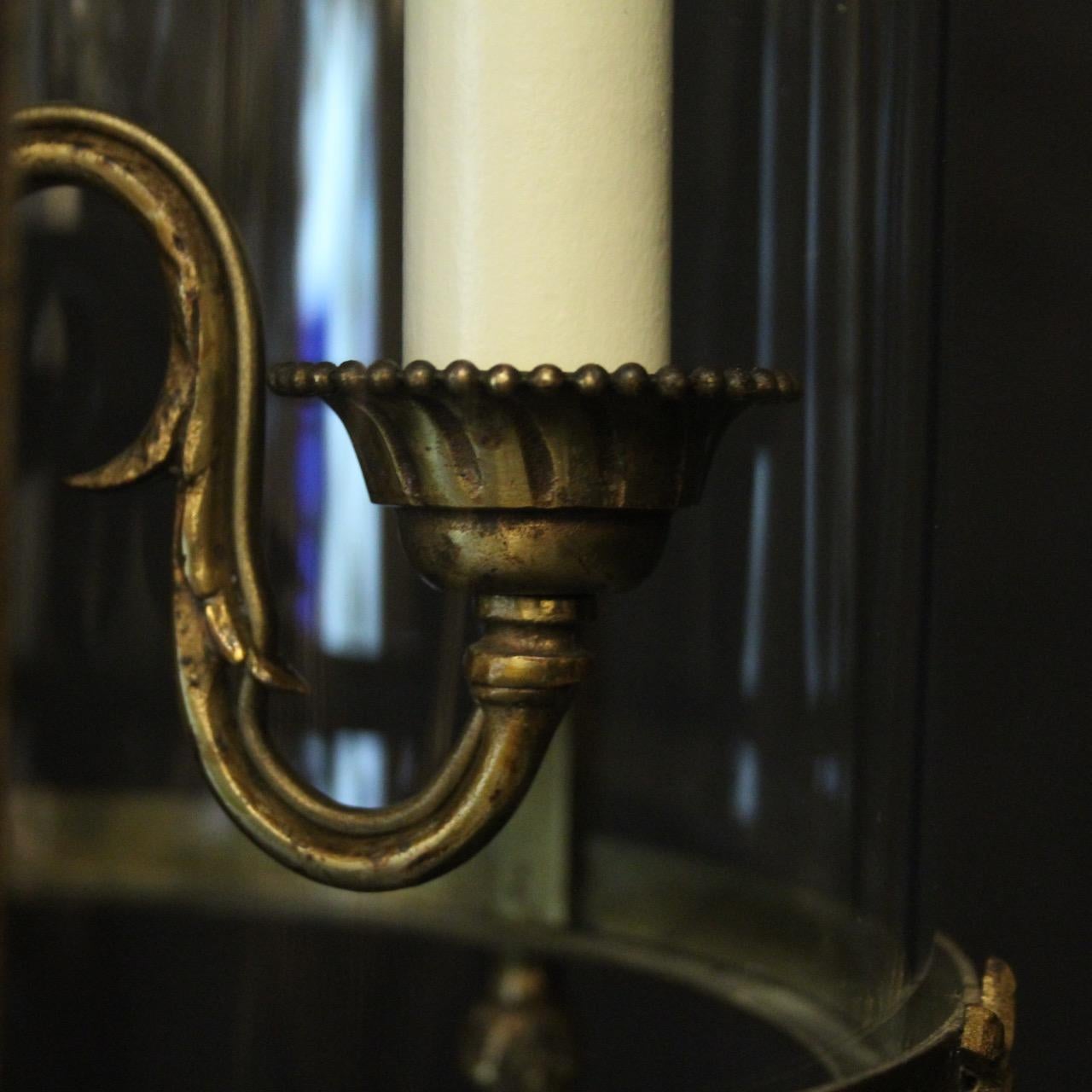 French Triple Light Bronze Convex Antique Lantern For Sale 4