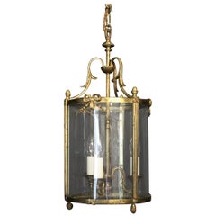 French Triple Light Bronze Convex Antique Lantern