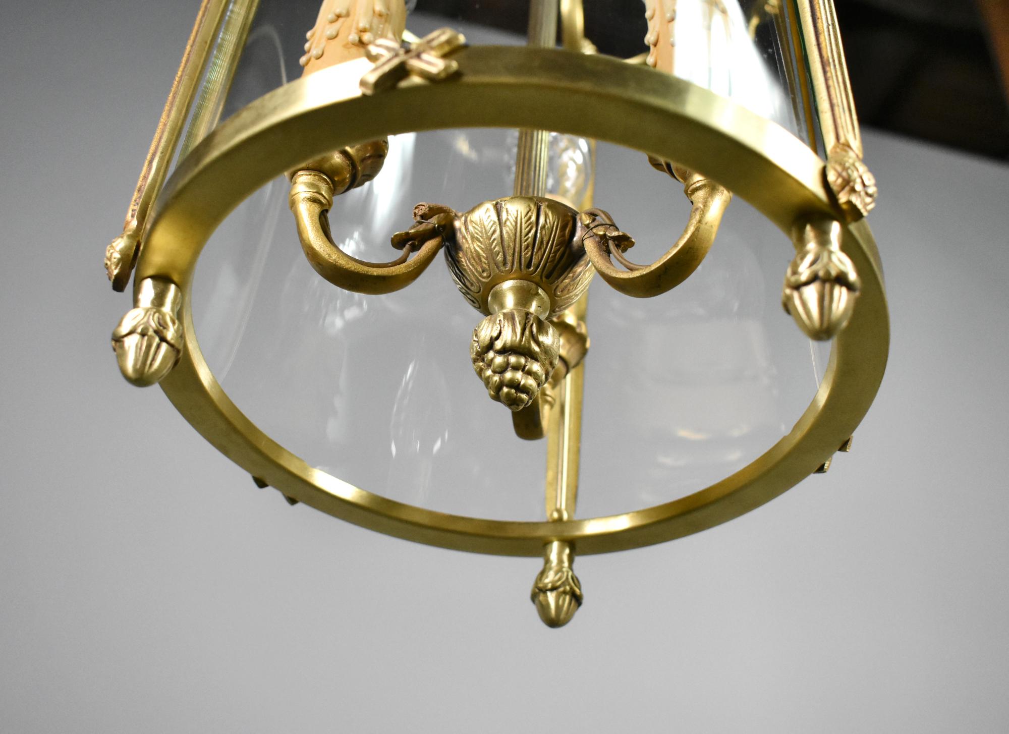 French Triple Light Hall Lantern in Bronze Louis XVI Style For Sale 6