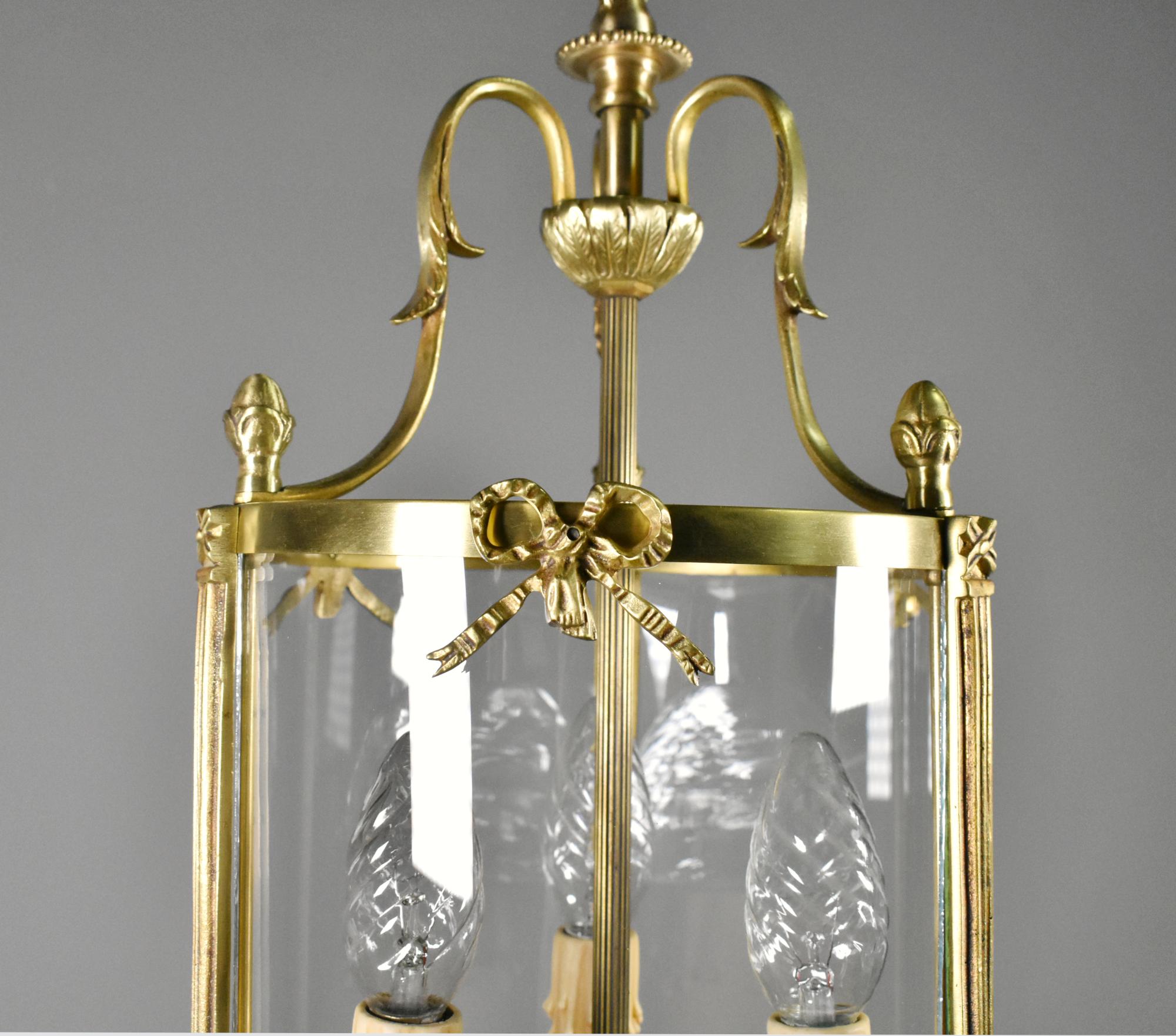 French Triple Light Hall Lantern in Bronze Louis XVI Style In Good Condition For Sale In SAINTE-COLOMBE, FR