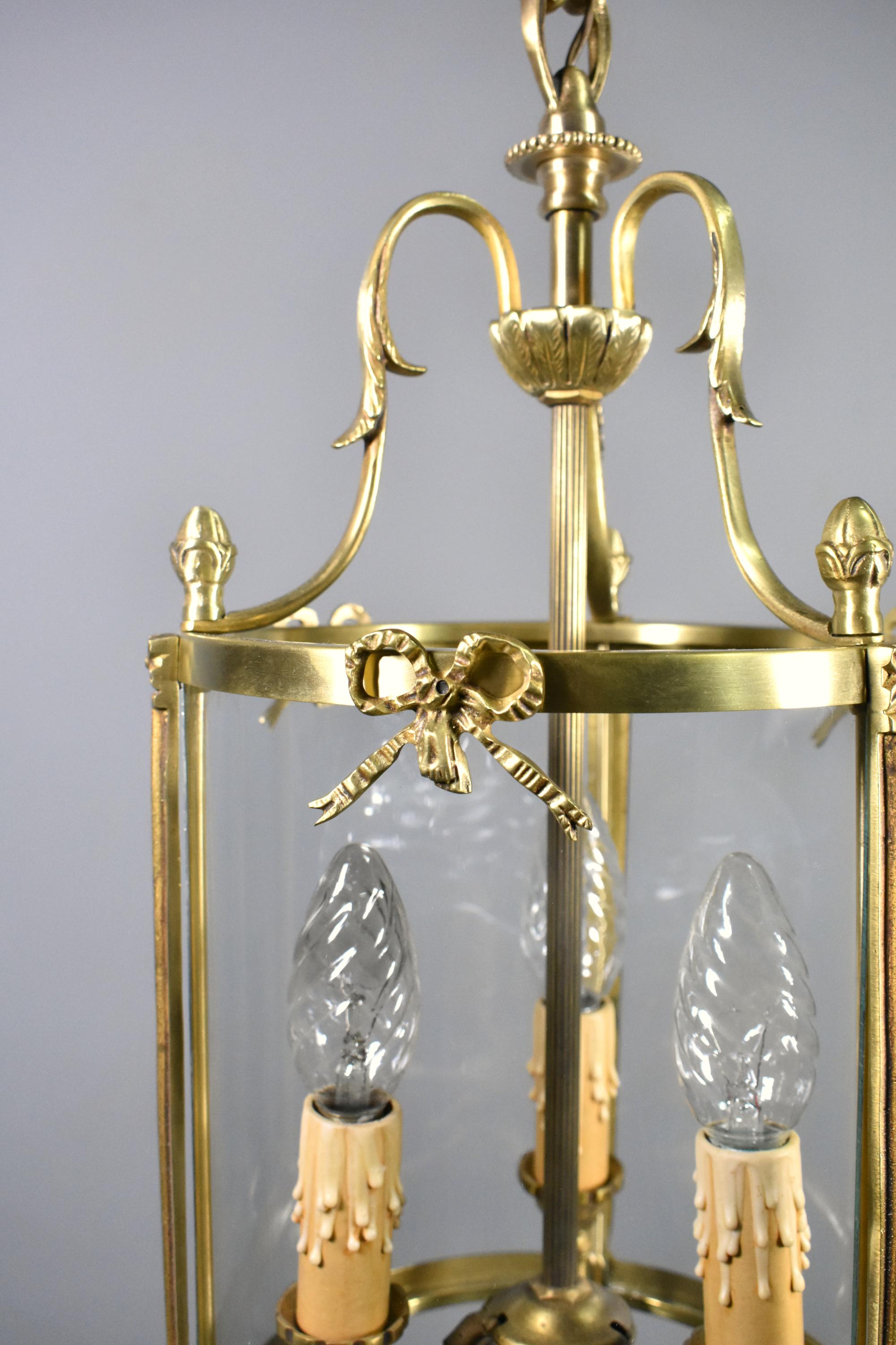 20th Century French Triple Light Hall Lantern in Bronze Louis XVI Style For Sale