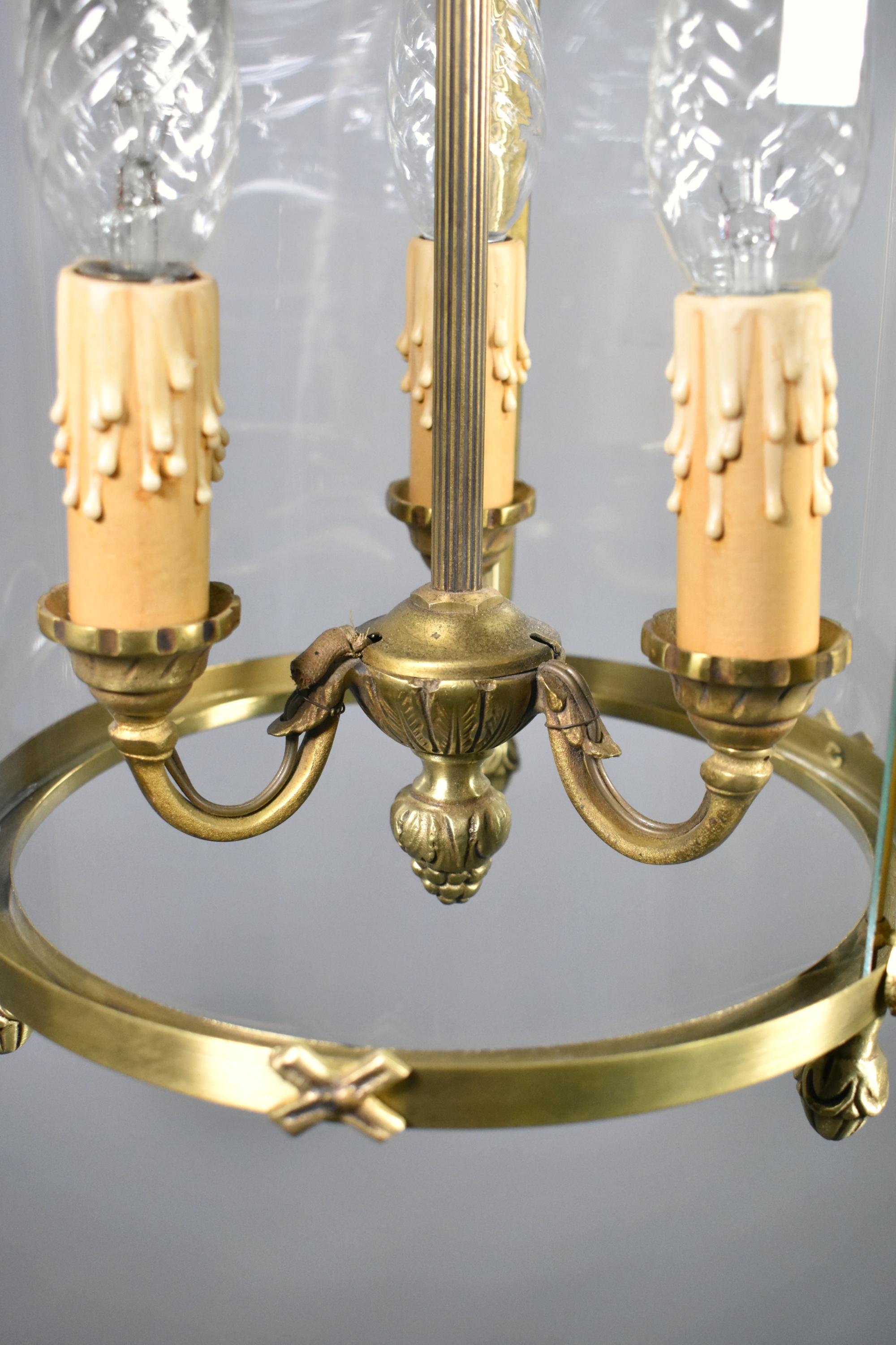 French Triple Light Hall Lantern in Bronze Louis XVI Style For Sale 2