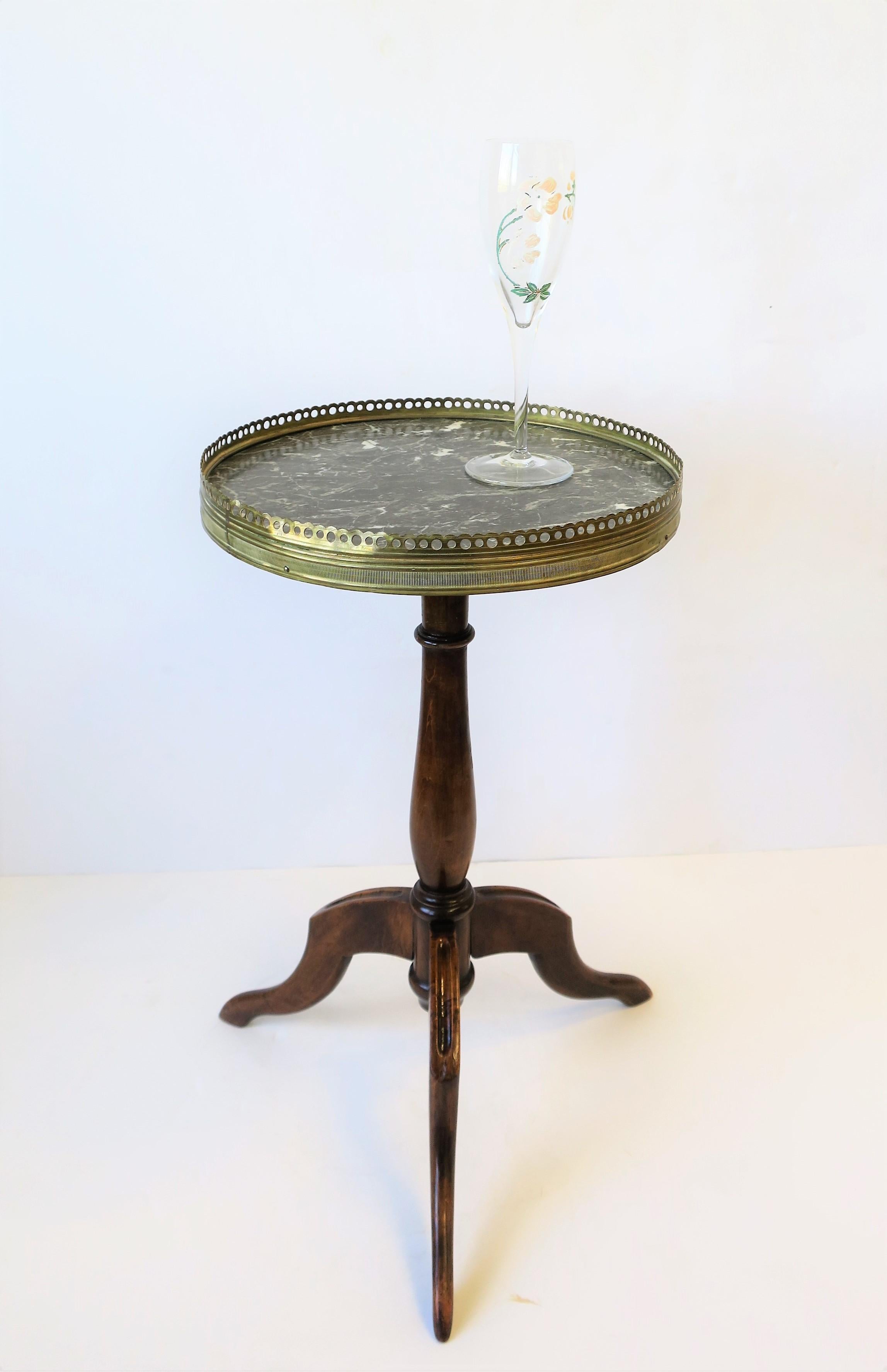 20th Century French Tripod Brass and Marble Side or Drinks Table