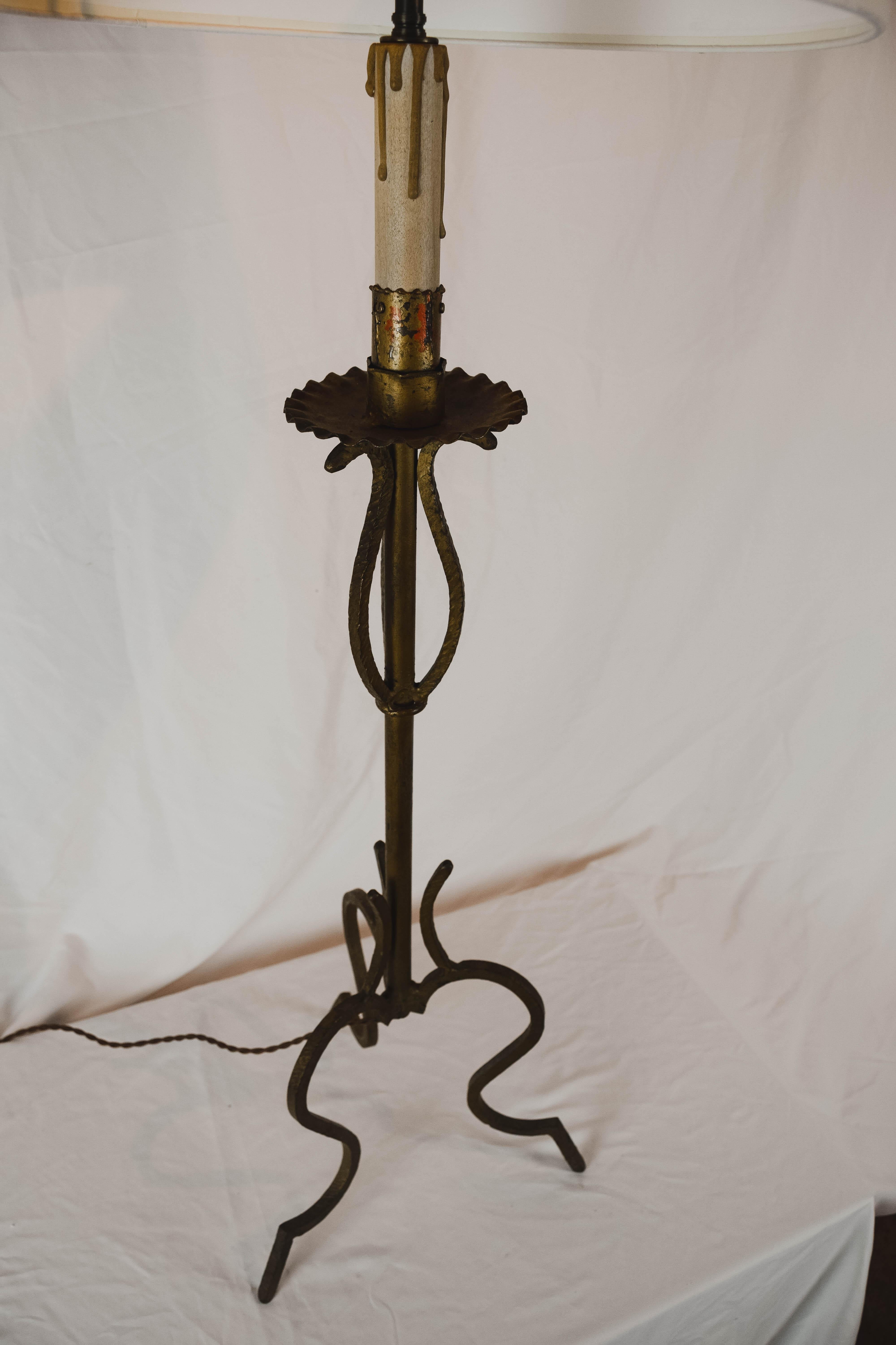 Iron French Tripod Candlestick Table Lamp