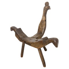 French Tripod Chair Three Legs Wood Figurative Bird 19th Century