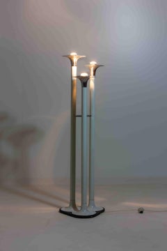French tripod floor lamp with trumpet shades in chrome and enamel, 1960s