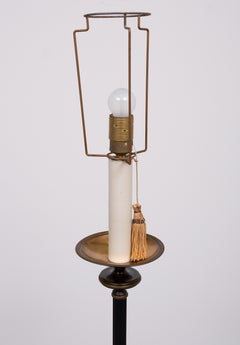 Superb French tripod green and brass Floor lamp  1950s