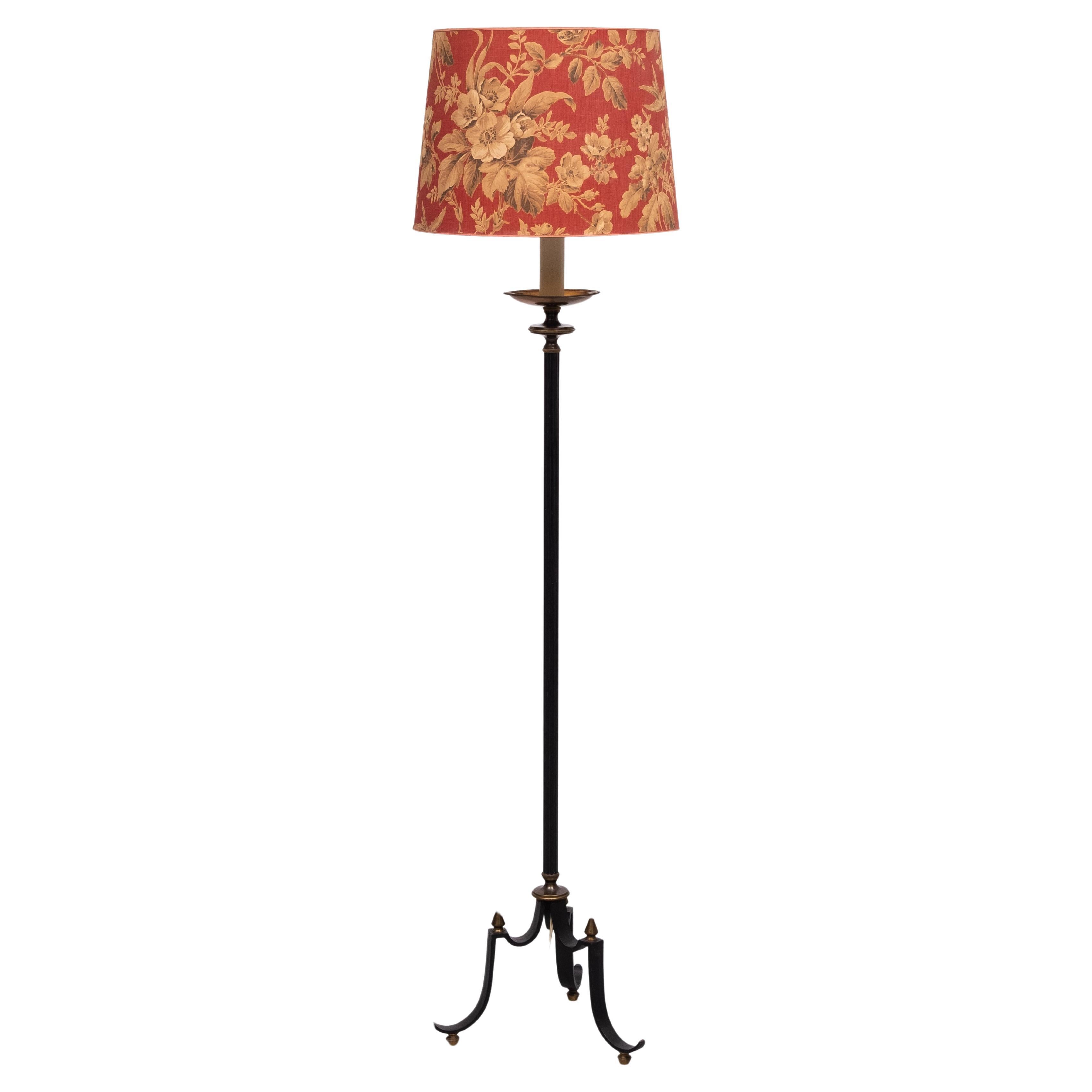 Superb French tripod green and brass Floor lamp  1950s