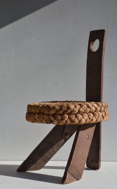 French Tripod Stool by Adrien Audoux & Frida Minnet, Oak, 1950s