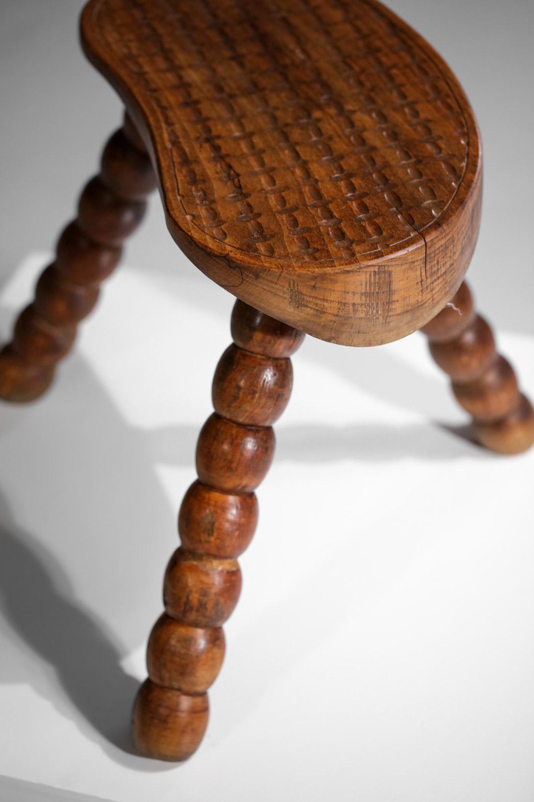 French Tripod Stool from the 50's Handcrafted Solid Oak Artisanal Hand CraftF330 3