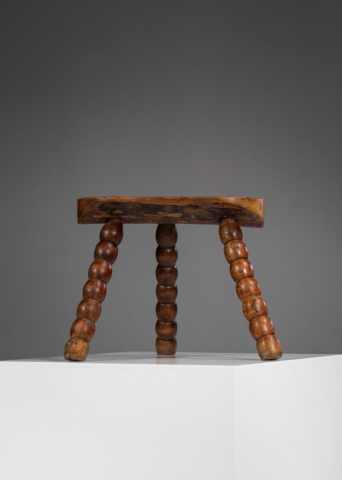 French Tripod Stool from the 50's Handcrafted Solid Oak Artisanal Hand CraftF330 6
