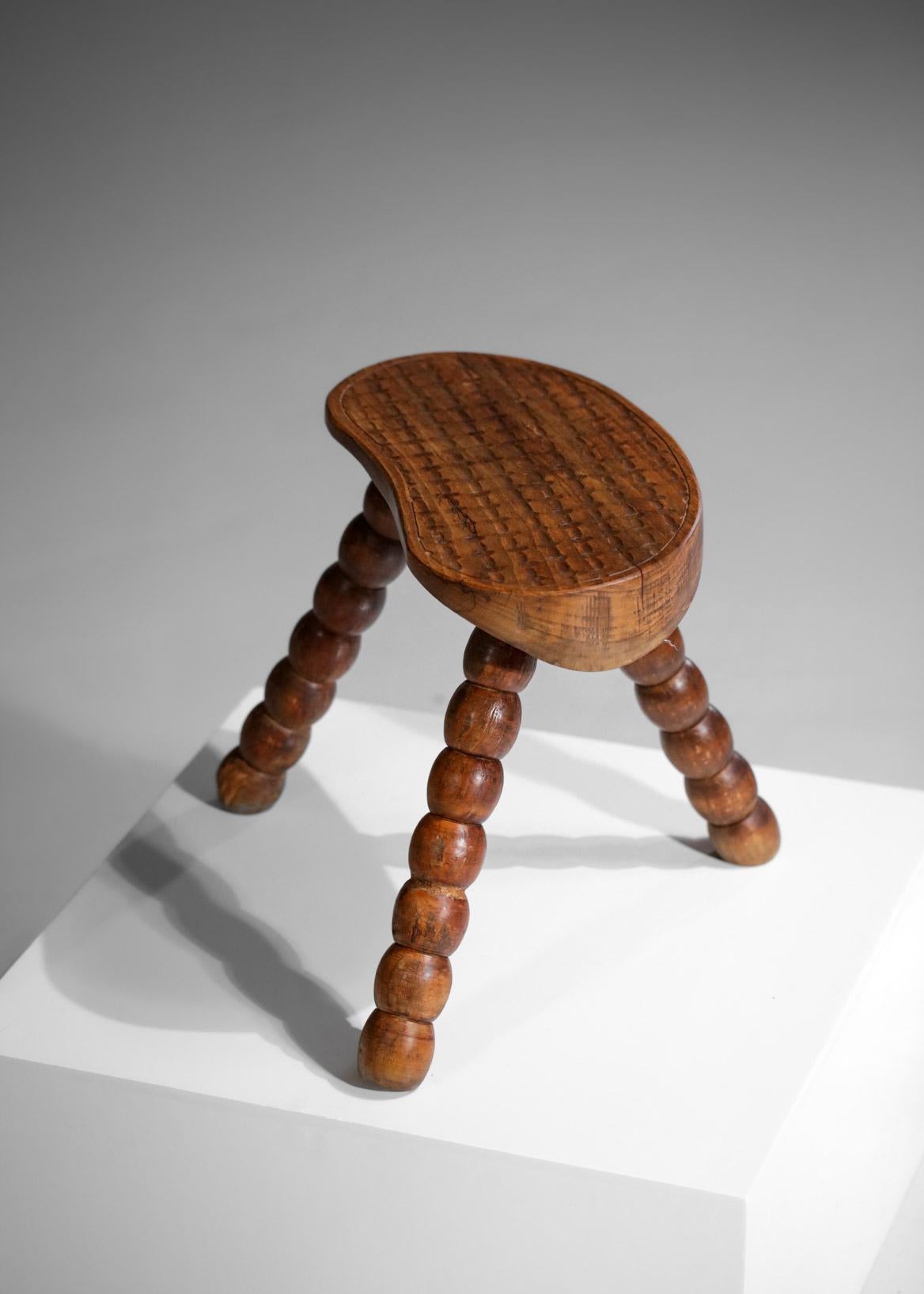 French Tripod Stool from the 50's Handcrafted Solid Oak Artisanal Hand CraftF330 2