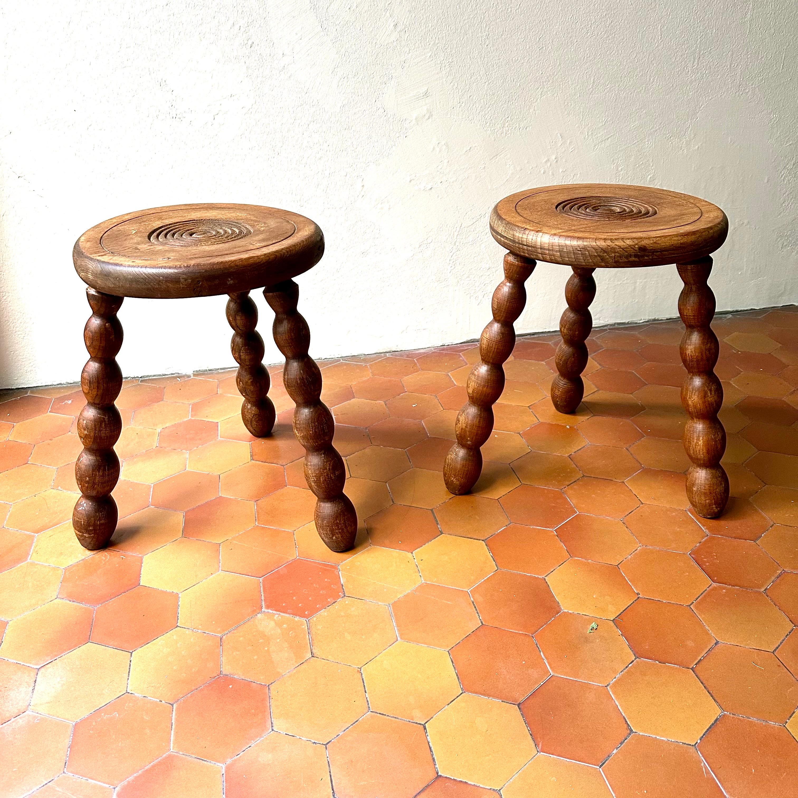 French tripod wooden stool circa 60s 