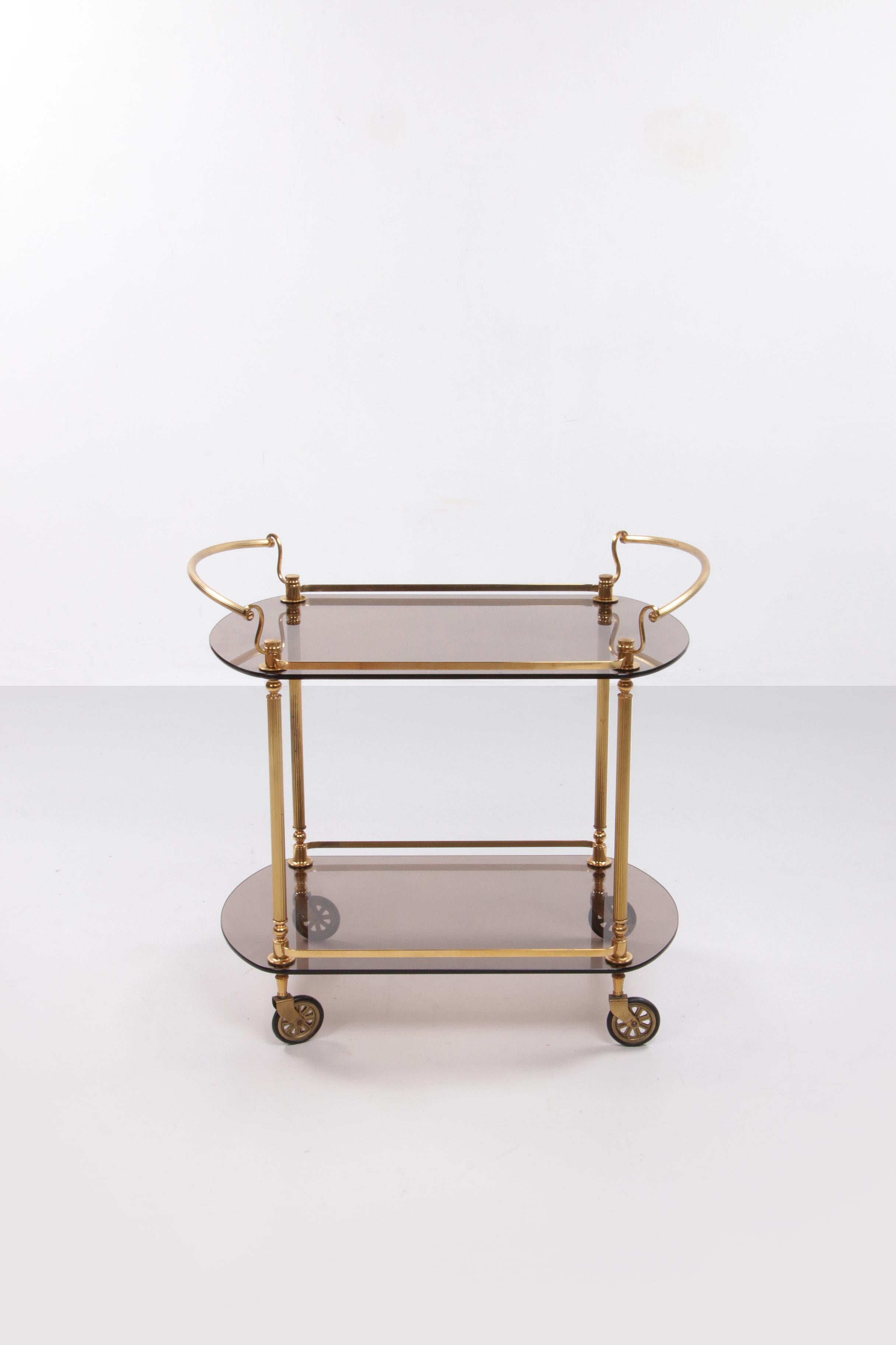 French Trolly Hollywood Regency Style with Smoked Glass 1960s. For Sale 5