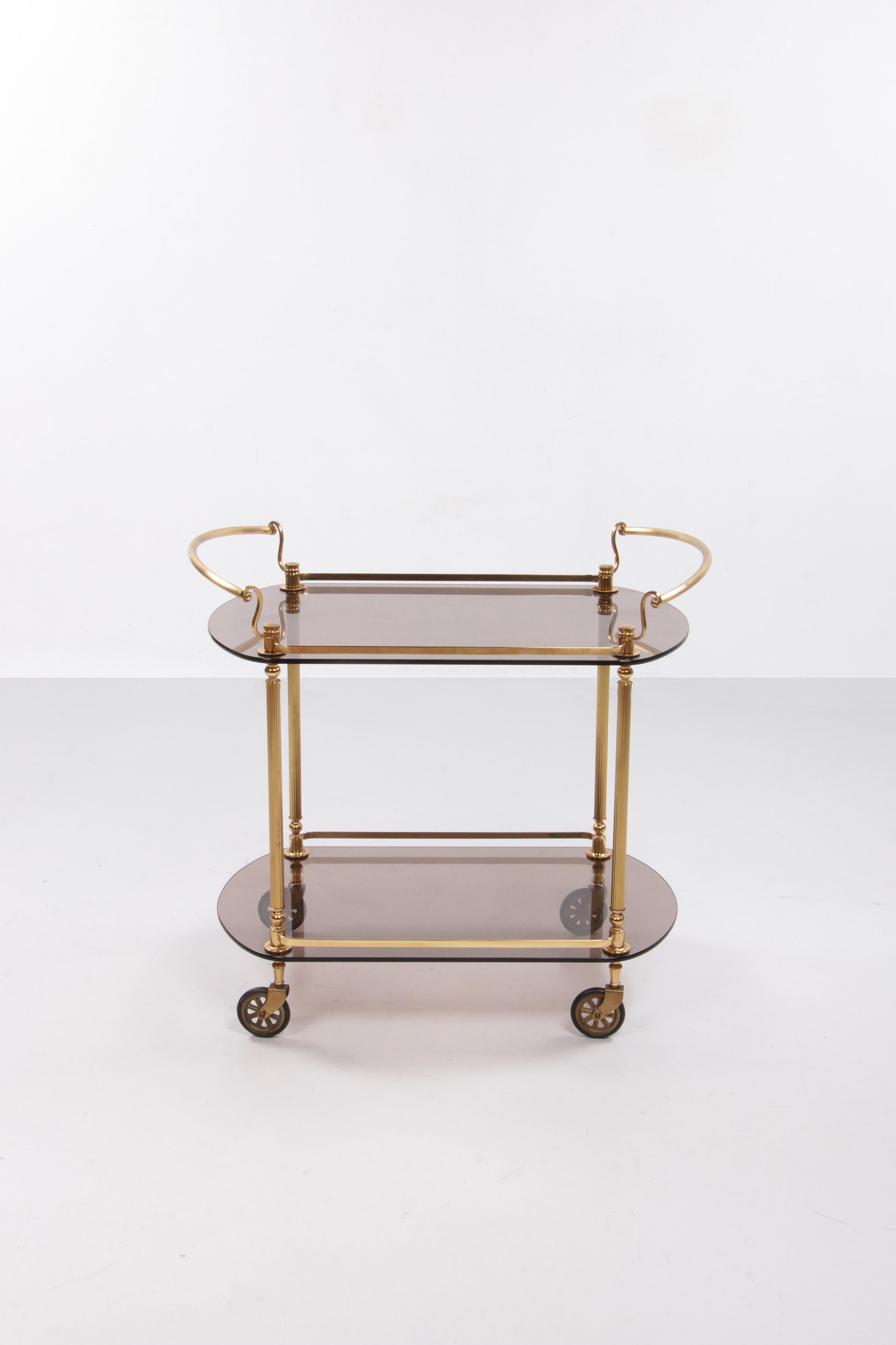 French Trolly Hollywood Regency Style with Smoked Glass 1960s. For Sale 7
