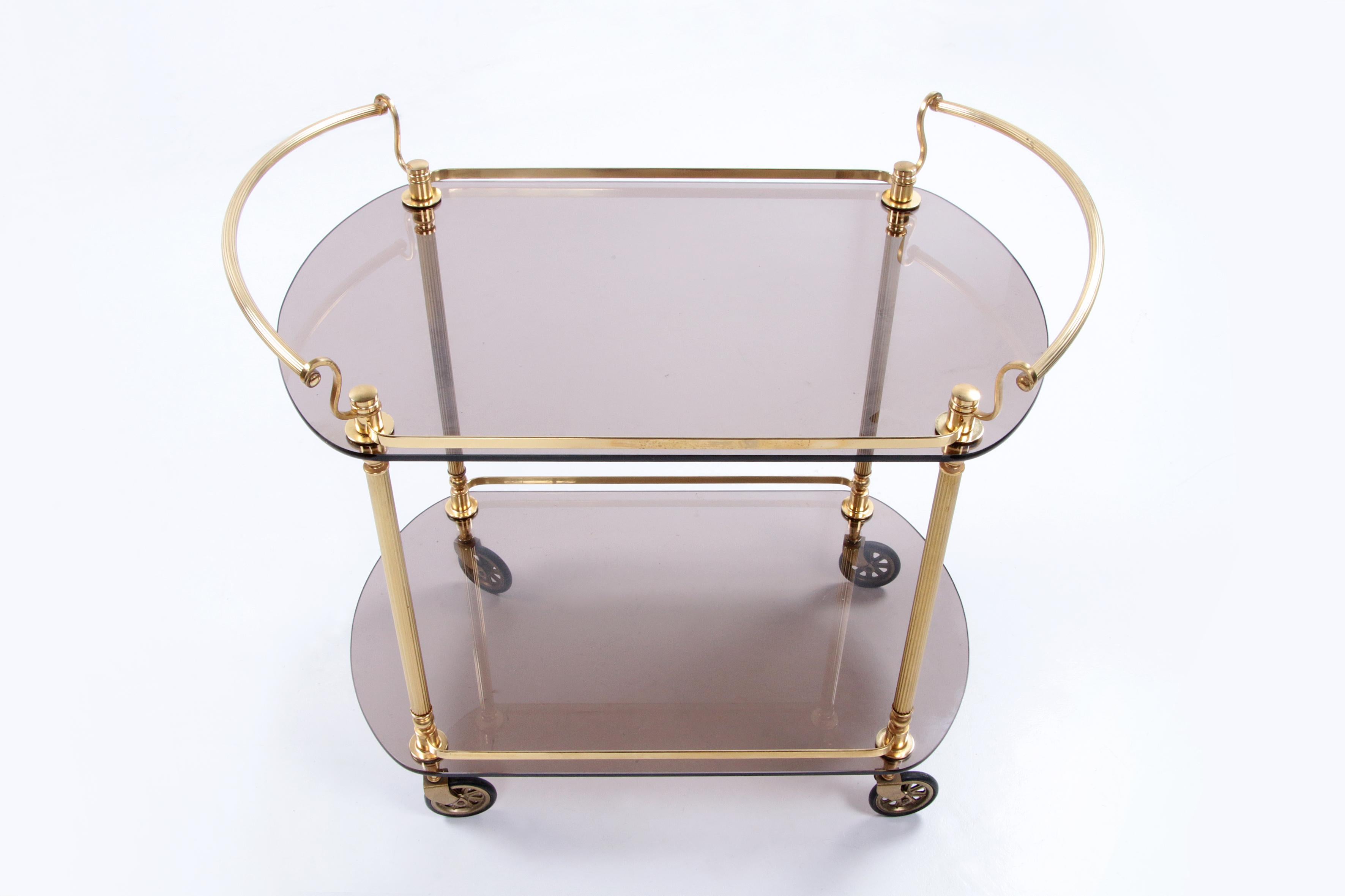 French Trolly Hollywood Regency Style with Smoked Glass 1960s. For Sale 13