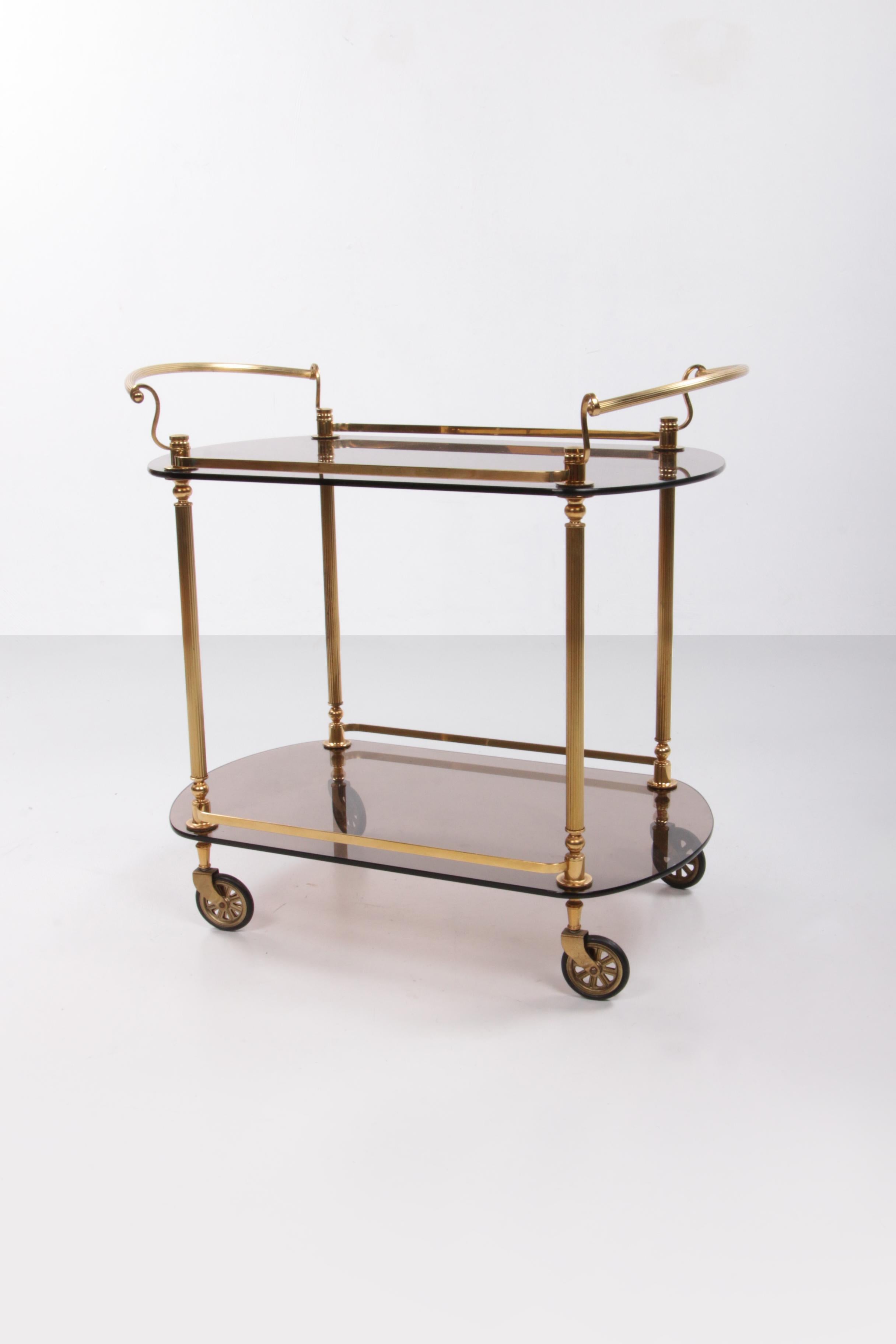 French Trolly Hollywood Regency Style with Smoked Glass 1960s. For Sale 3