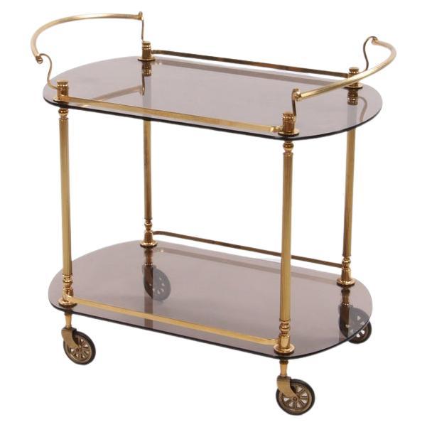 French Trolly Hollywood Regency Style with Smoked Glass 1960s. For Sale