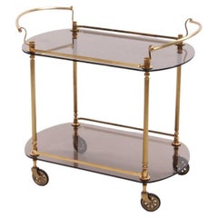 Vintage French Trolly Hollywood Regency Style with Smoked Glass 1960s.