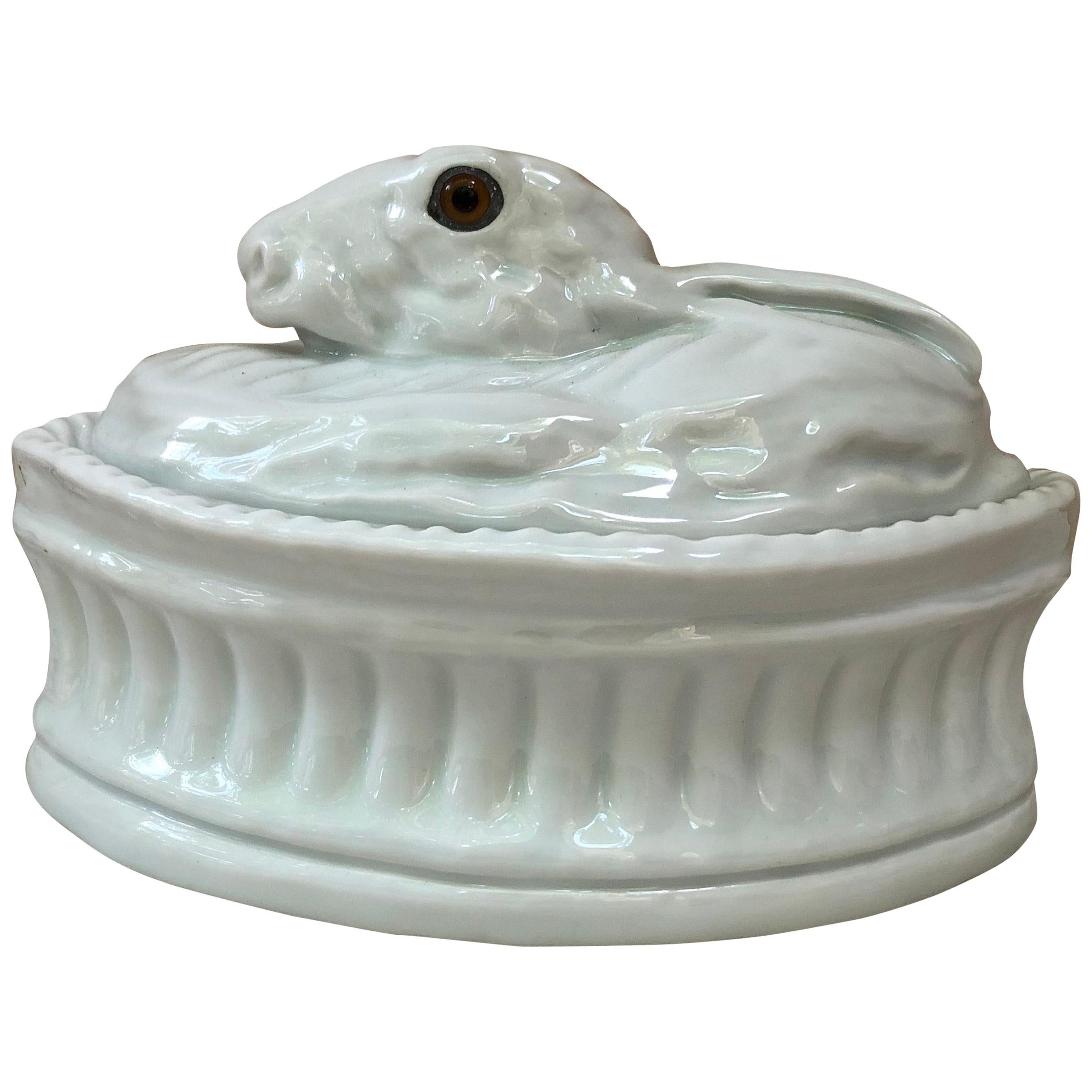 20th Century French Trompe L'oeil Porcelain Rabbit Pâté Tureen Pillivuyt Mehun