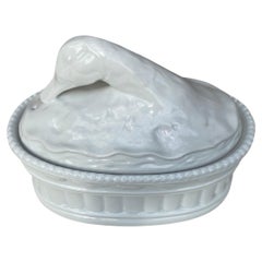 French Trompe L'oeil White Porcelain Duck Pâté Tureen