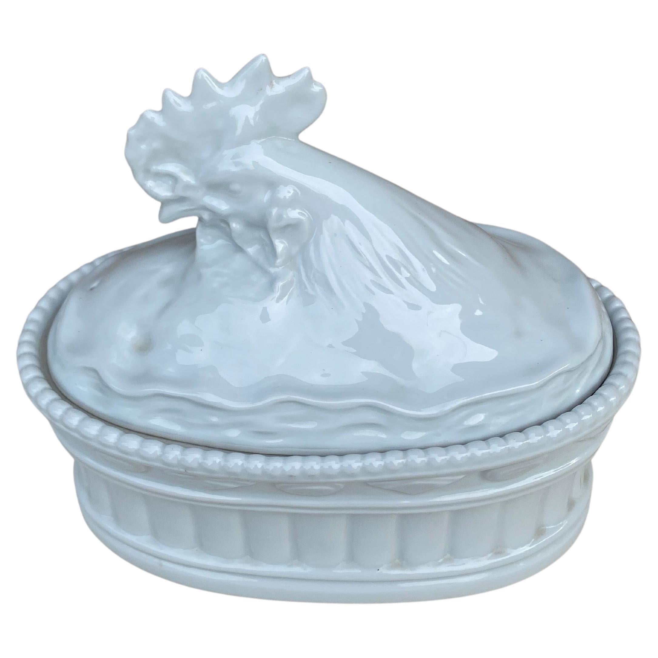 French trompe l oeil white porcelain Rooster Pate tureen circa 1950.