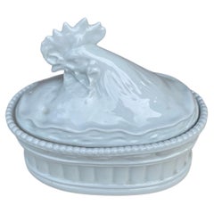 French Trompe L'oeil White Porcelain Rooster Pâté Tureen